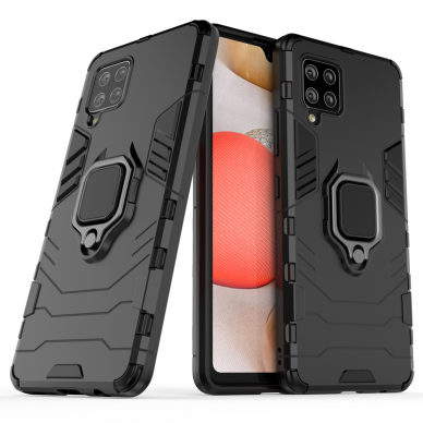 Dėklas Ring Armor Case Kickstand Tough Rugged Samsung Galaxy A42 5G Juodas