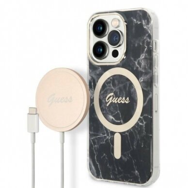 Dėklas Set Guess Marble MagSafe GUBPP14XHMEACSK  iPhone 14 Pro Max Juodas