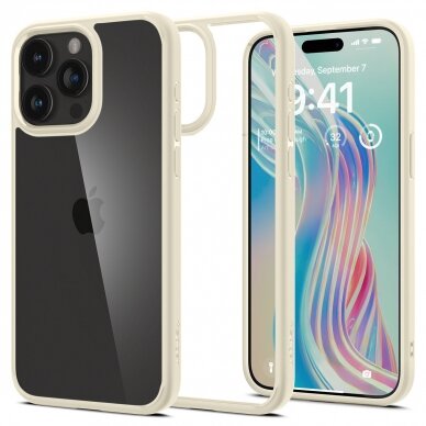 Dėklas Spigen Crystal Hybrid, Kreminė - iPhone 15 Pro Max