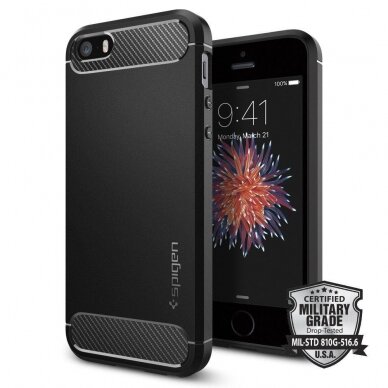 Akcija! DĖKLAS SPIGEN RUGGED ARMOR IPHONE 5S / SE JUODAS