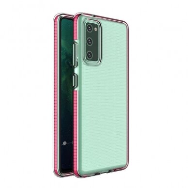 Samsung Galaxy A02s Dėklas Spring Case clear TPU su spalvotu rėmeliu Rožinis