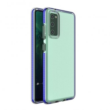 Samsung Galaxy A72 Dėklas Spring Case clear TPU su spalvotu rėmu 4G Tamsiai mėlynas