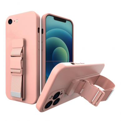 Iphone 7 Plus/ Iphone 8 Plus Dėklas su dirželiu Rope case gel TPU Rožinis