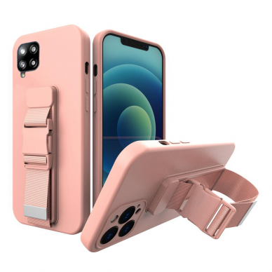 Dėklas su dirželiu Rope case gel TPU Samsung Galaxy A22 4G rožinis