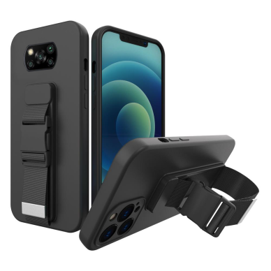 Dėklas su dirželiu Rope case gel TPU Xiaomi Poco X3 NFC juodas