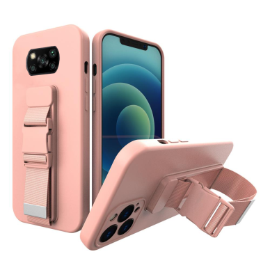 Dėklas su dirželiu Rope case gel TPU Xiaomi Poco X3 NFC Rožinis