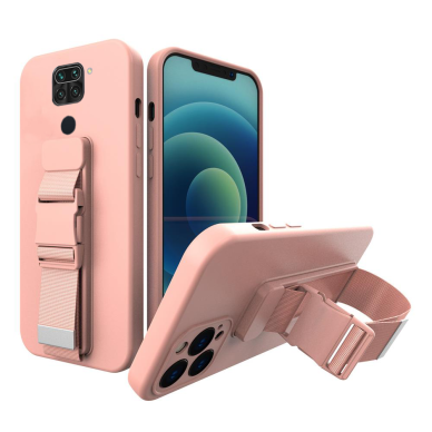 Dėklas su dirželiu Rope case gel TPU Xiaomi Redmi 10X 4G / Xiaomi Redmi Note 9 rožinis