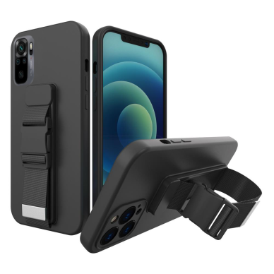 Dėklas su dirželiu Rope case gel TPU Xiaomi Redmi Note 11 / 11T 5G / Poco M4 Pro 5G juodas