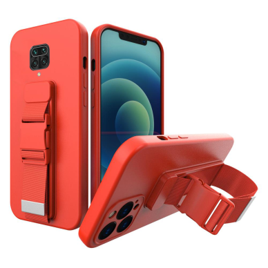 Dėklas su dirželiu Rope case gel TPU Xiaomi Redmi Note 9 Pro / Redmi Note 9S raudonas