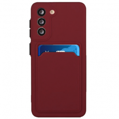 Akcija! Samsung Galaxy S21 Plus Dėklas su kišenėle kortelėms Card Case  ( 5G) Bordo