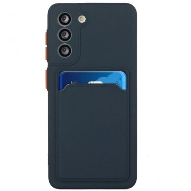 Akcija! Samsung Galaxy S21 Plus Dėklas su kišenėle kortelėms Card Case  ( 5G) Tamsiai Mėlynas