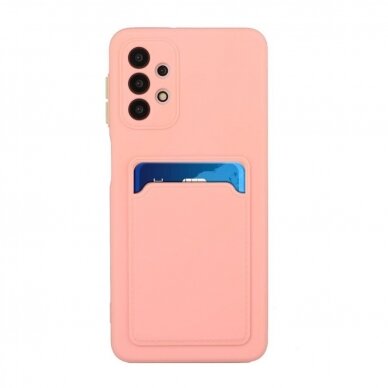 Samsung Galaxy A73 Dėklas su kišenėle kortelėms Card Case Silicone Wallet Rožinis