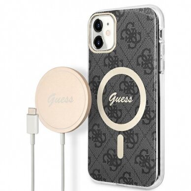 Iphone 11 Dėklas su pakrovėju Set Guess 4G Print MagSafe GUBPN61H4EACSK Juodas