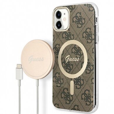 Iphone 11 Dėklas su pakrovėju Set Guess 4G Print MagSafe GUBPN61H4EACSW Rudas