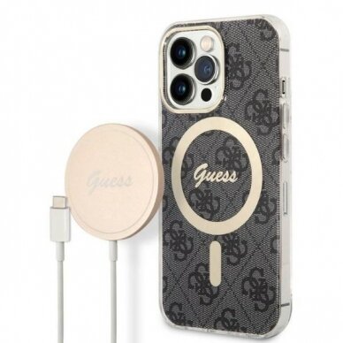 Dėklas su pakrovėju Set Guess 4G Print MagSafe GUBPP13LH4EACSK iPhone 13 Pro Juodas