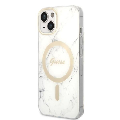 Dėklas su pakrovėju Set Guess Marble MagSafe GUBPP14MHMEACSH iPhone 14 Plus Baltas 1