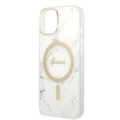 Dėklas su pakrovėju Set Guess Marble MagSafe GUBPP14MHMEACSH iPhone 14 Plus Baltas 5