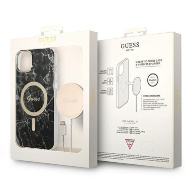 Dėklas su pakrovėju Set Guess Marble MagSafe GUBPP14MHMEACSK iPhone 14 Plus Juodas 9