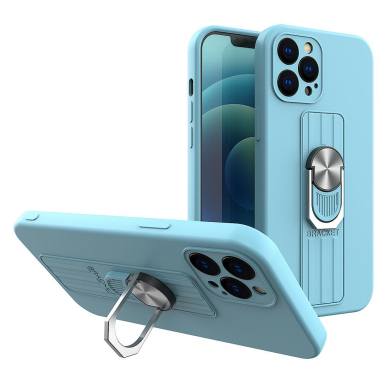 Dėklas su žiedu Ring Case silicone iPhone 12 Pro Šviesiai mėlynas