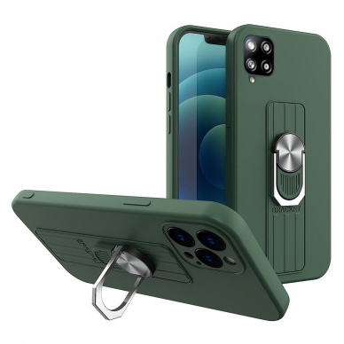 Dėklas su žiedu Ring Case silicone Samsung Galaxy A22 4G tamsiai žalias