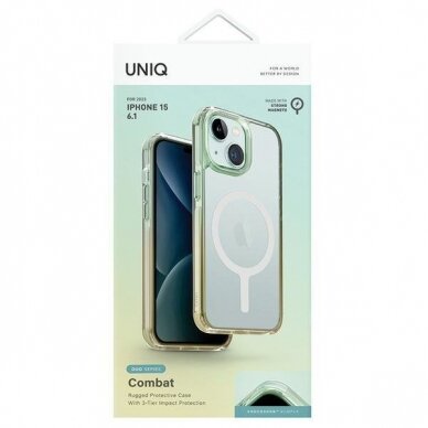 Dėklas Uniq Combat Duo case iPhone 15 6.1  Magclick Charging žalias-yellow/sea ​​žalias-soft yellow 1