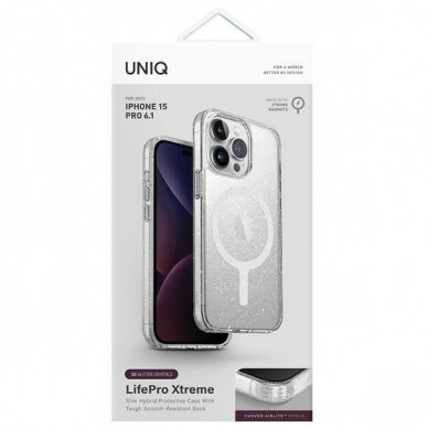 Dėklas Uniq LifePro Xtreme iPhone 15 Pro 6.1  case Magclick Charging Permatomas/tinsel lucent 1