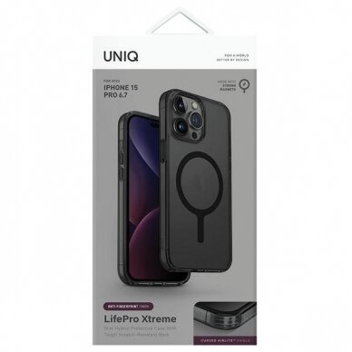 Dėklas Uniq LifePro Xtreme iPhone 15 Pro Max 6.7  case Magclick Charging pilkos spalvos/frost smoke 1