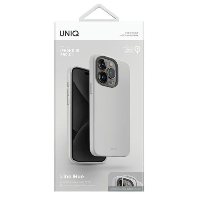 Dėklas Uniq Lino Hue iPhone 15 Pro 6.1  case Magclick Charging light pilkos spalvos/chalk pilkos spalvos 3