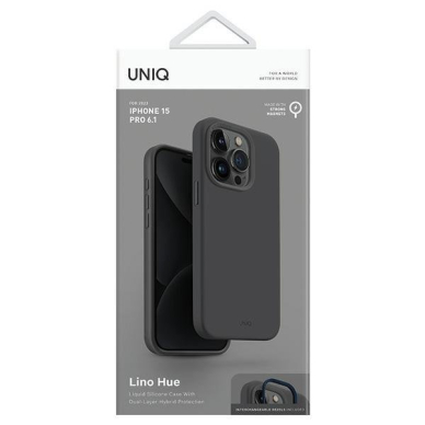 Dėklas Uniq Lino Hue iPhone 15 Pro 6.1  case Magclick Charging pilkos spalvos/charcoal pilkos spalvos 3