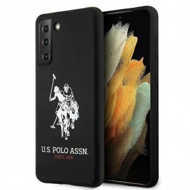 Dėklas US Polo USHCS21SSLHRBK Silicone Logo Samsung Galaxy S21 telefonui juodas