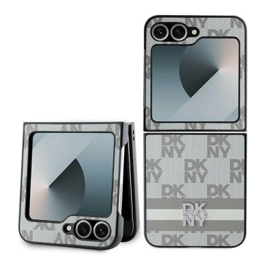 DKNY Checkered Pattern Printed Stripes Dėklas Samsung Galaxy Z Flip 6 - Beige