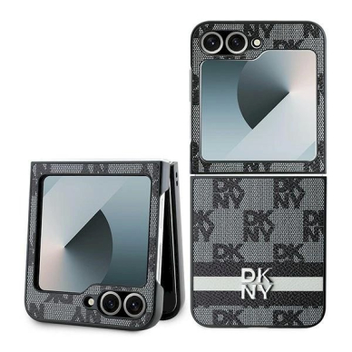 DKNY Checkered Pattern Printed Stripes Dėklas Samsung Galaxy Z Flip 6 - Juodas