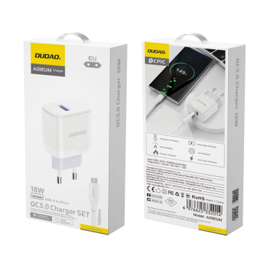 Dudao A20EU USB-A 18W network Įkroviklis  - baltas + USB-A - micro USB Kabelis 4