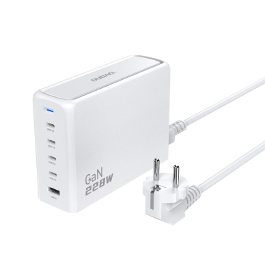 Dudao A228EU GaN Įkroviklis  1x USB-A 4x USB-C PD 228W - baltas