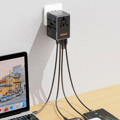 Dudao A65Pro 65W EU / US / JP / AUS / UK travel adapter 2x USB-C 2x USB-A - Juodas 2