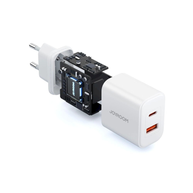 EU Joyroom JR-TCF05 20W USB-A USB-C Įkroviklis  + USB-C Kabelis - baltas 9