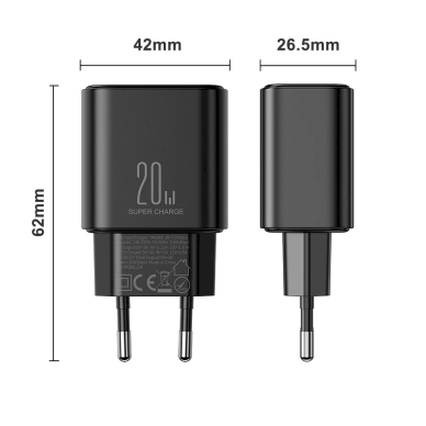 EU Joyroom JR-TCF05 20W USB-A USB-C Įkroviklis  + USB-C Kabelis - Juodas 6