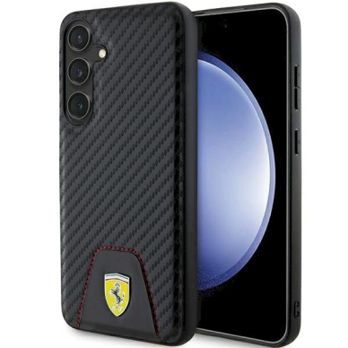 Ferrari Carbon Stitched Bottom Dėklas Samsung Galaxy S24+ - Juodas