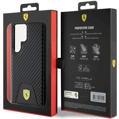 Ferrari Carbon Stitched Bottom Dėklas Samsung Galaxy S24 Ultra - Juodas 7