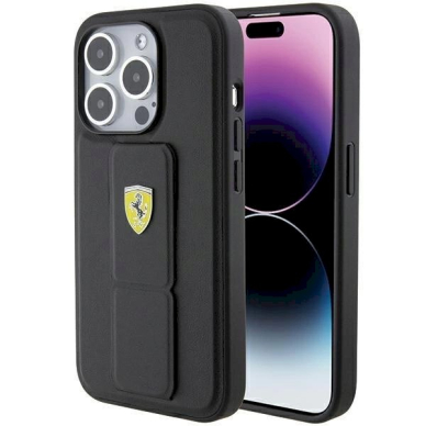 Ferrari Grip Stand Metal Logo case for iPhone 15 Pro Max - black