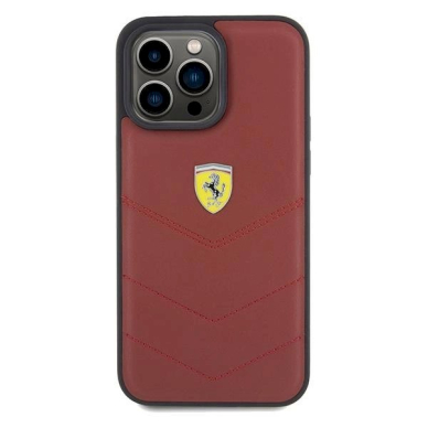 Ferrari Leather Stitched Lines dėklas skirtas iPhone 15 Pro Max - Raudonas 2