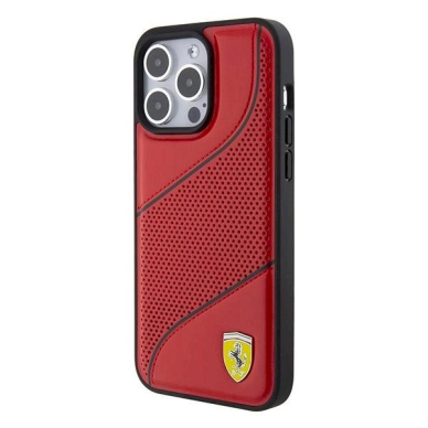 Ferrari Perforated Waves Metal Logo Dėklas iPhone 15 Pro Max - raudonas 1