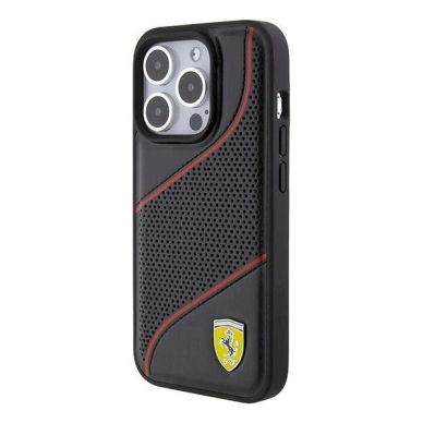 Ferrari Perforated Waves Metal Logo dėklas skirtas iPhone 15 Pro - Juodas 1