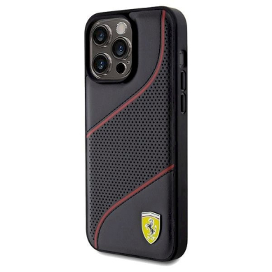 Ferrari Perforated Waves Metal Logo dėklas skirtas iPhone 15 Pro Max - Juodas 1