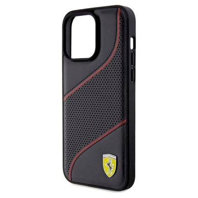 Ferrari Perforated Waves Metal Logo dėklas skirtas iPhone 15 Pro Max - Juodas 5