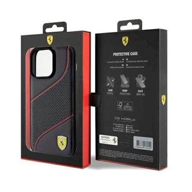 Ferrari Perforated Waves Metal Logo dėklas skirtas iPhone 15 Pro Max - Juodas 7