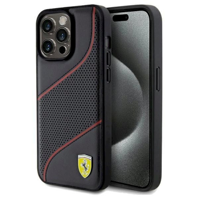 Ferrari Perforated Waves Metal Logo dėklas skirtas iPhone 15 Pro Max - Juodas