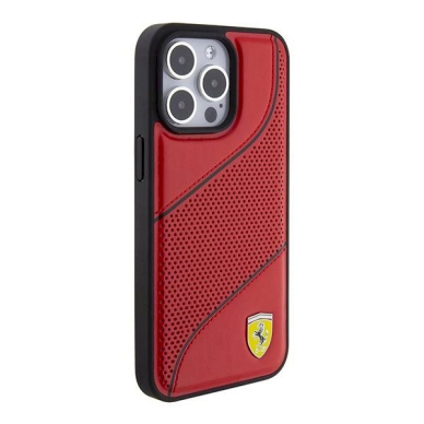 Ferrari Perforated Waves Metal Logo dėklas skirtas iPhone 15 Pro - Raudonas 3