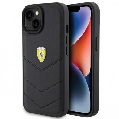 Ferrari Quilted Metal Logo case for iPhone 15 - black