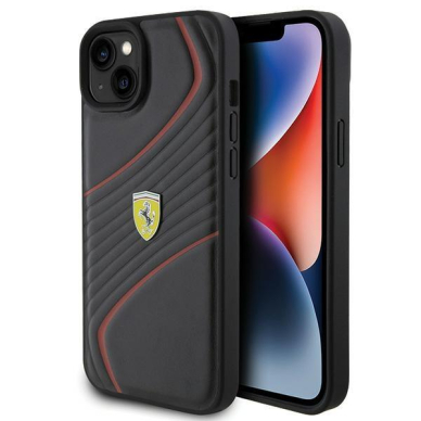 Ferrari Twist Metal Logo case for iPhone 15 Plus - black